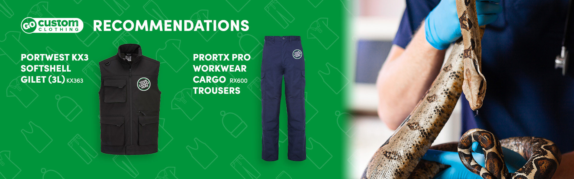 exotic veterinarian wearing branded scrubs